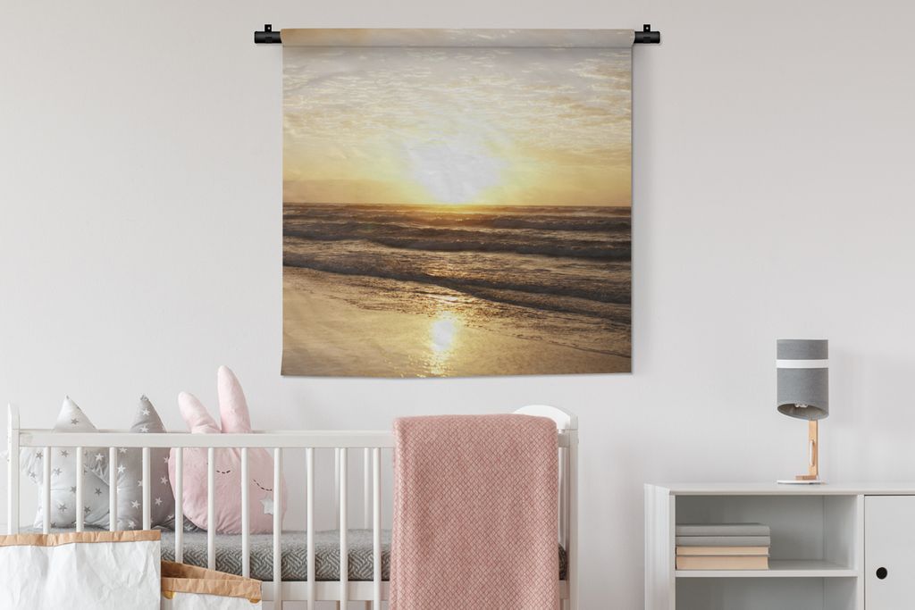 MuchoWow Wandteppich Wandbehang Sonne - Meer - Strand 90x90 cm Tapisserie Dekoration Wandtuch - Wandaufhänger