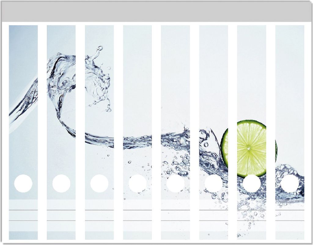 Wallario Ordnerrücken Sticker, selbstklebend für schmale Ordner, 8 Stück, Motiv Limettenscheibe in spritzigem Wasser