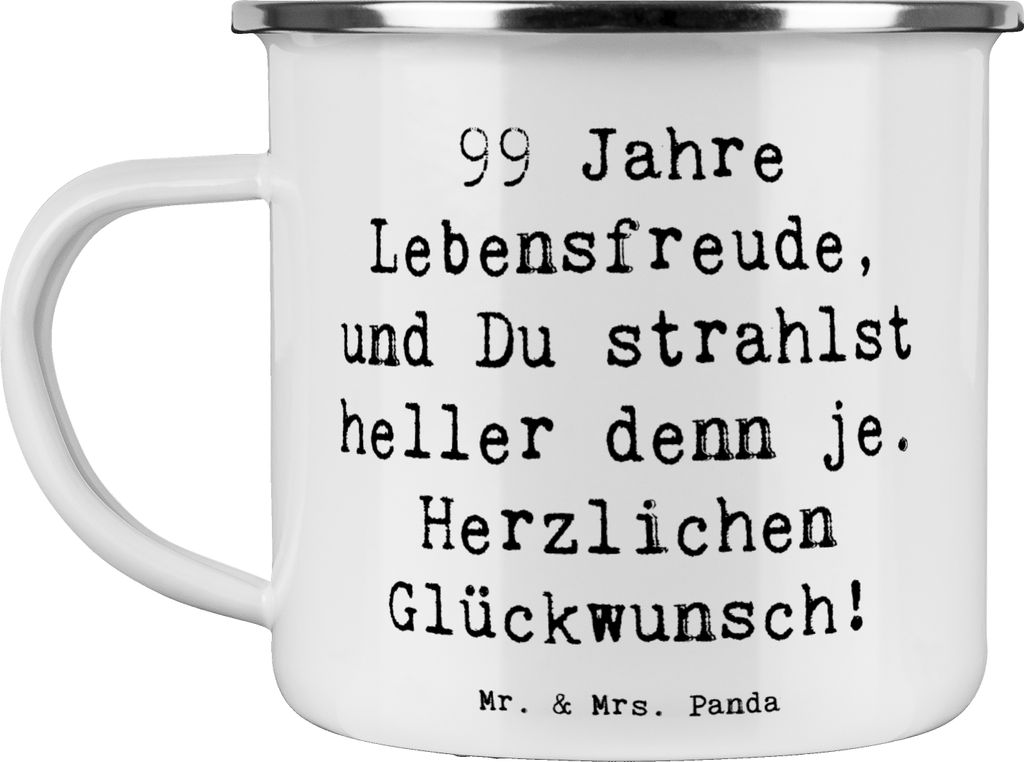 Mr. & Mrs. Panda Teetasse Spruch 99. Geburtstag Lebensfreude - Weiß - Geschenk, Outdoor Tasse, Emaille, becher, Alter, Teebecher, Gratulation, Her...
