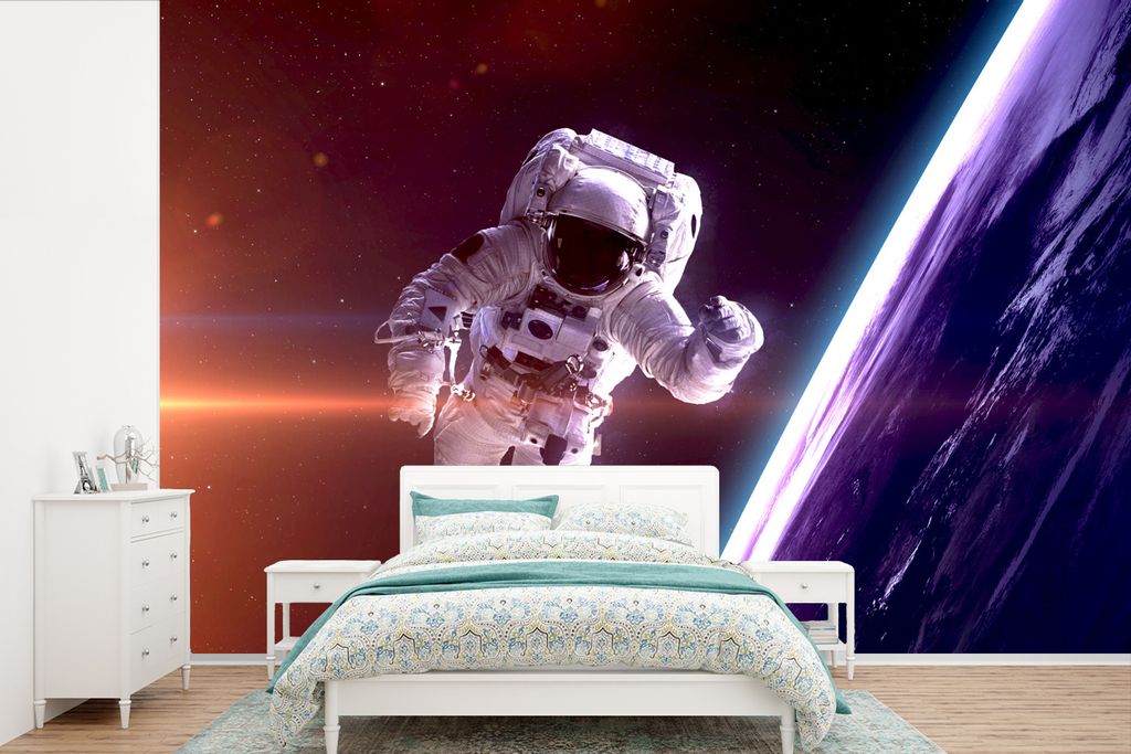 MuchoWow Fototapete für Wohnzimmer oder Schlafzimmer Wandtapete Vinyl Motivtapete Weltraum - NASA - Erde - Jungen - Kinder - Kinder - 390x260 cm...
