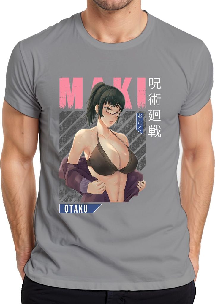 MAKI Otaku Anime Ästhetik Bikini Brille y Fan Geschenk Retro Herren T-Shirt, Grau, 3XL