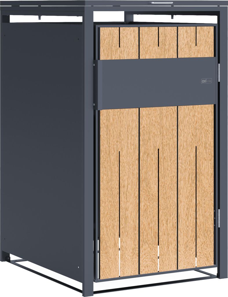 AXI Luke Mülltonnenbox Anthrazit/Holzoptik aus Metall - 1 Tonne | Mülltonnenverkleidung mit Deckel für 1 Tonne - Max. 240L - 68 x 80 x 116 cm | ...