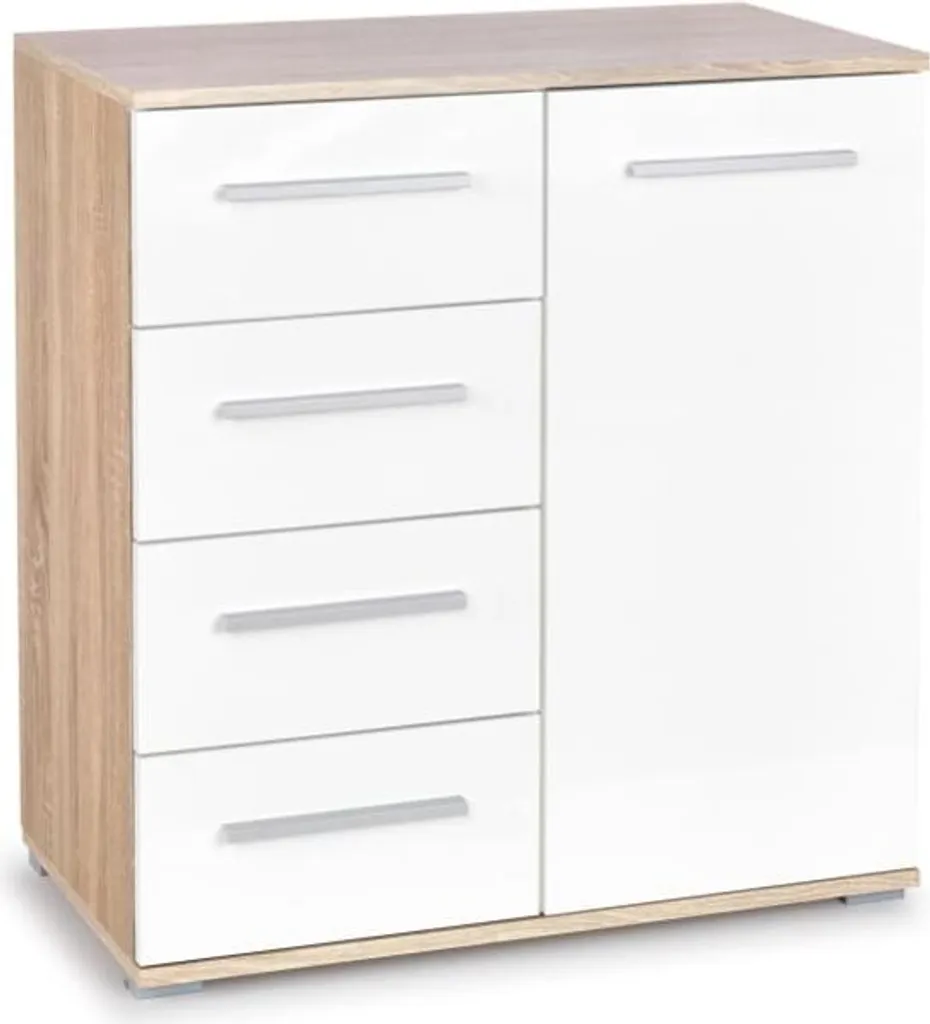 Commode Lima à une porte avec tiroirs pour salon - Buffet compact blanc