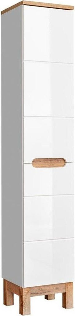 Bali 2D Hochschrank mit Wäschekorb, Weiß Glanz und Produktbild 1