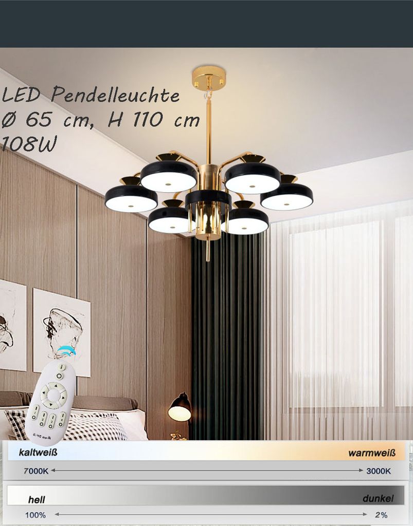 LED Deckenleuchte XW816-6H mit Fernbedienung Lichtfarbe/Helligkeit einstellbar Acryl-Schirm schwarz/