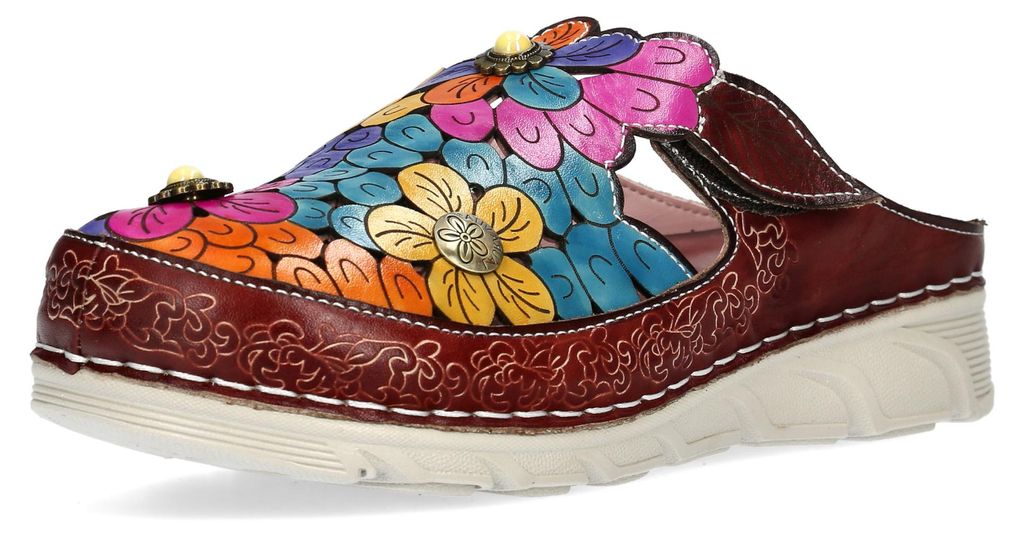 Laura Vita Damen Clog Leder mit floralem Muster und Nieten Dorry 22, Größe:39 EU, Farbe:Braun