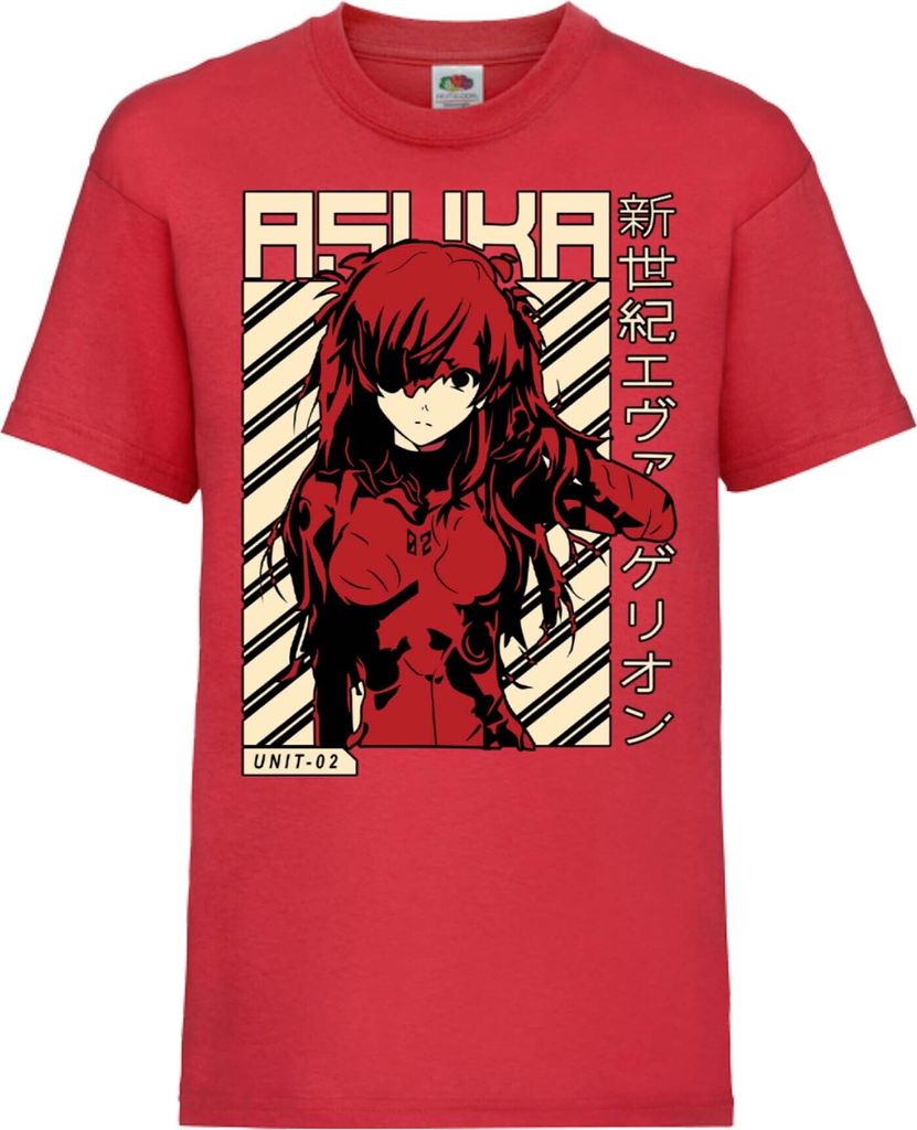 Kinder T-Shirt Neon Anime Genesis Manga Evangelion Asuka Evangelion Asuka, 9-11 Jahr - 140 / Rot