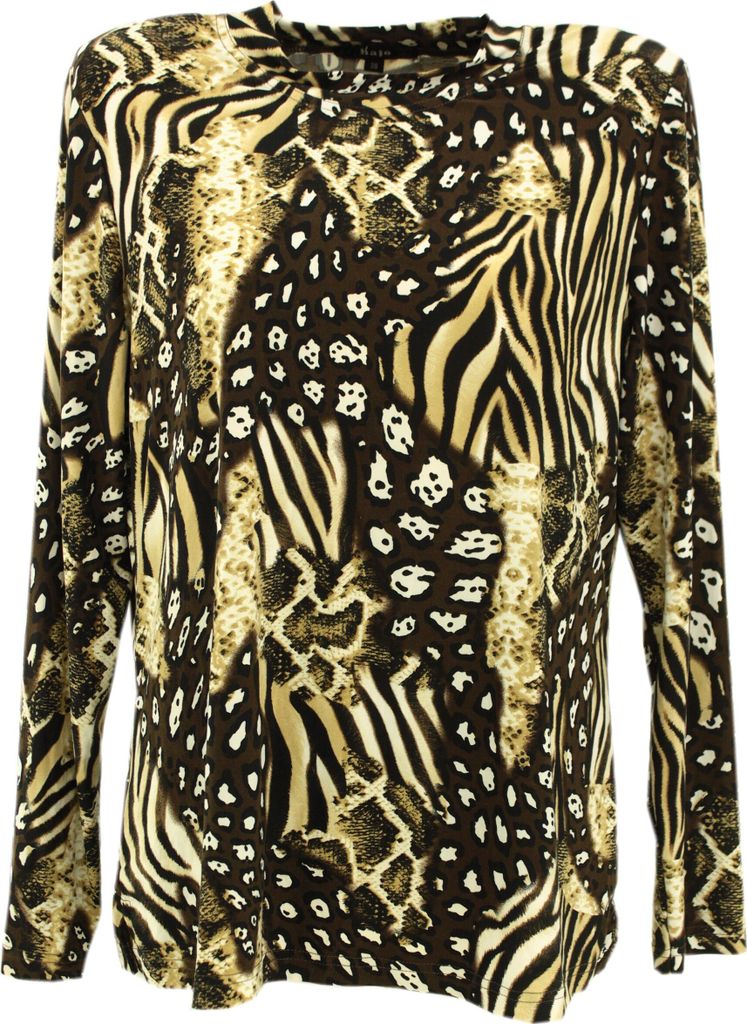 27725 Hajo, , Damen Top Shirt T-shirt Bluse Longseve 3/4 arm, Stretchjersey, braun leo print, 38