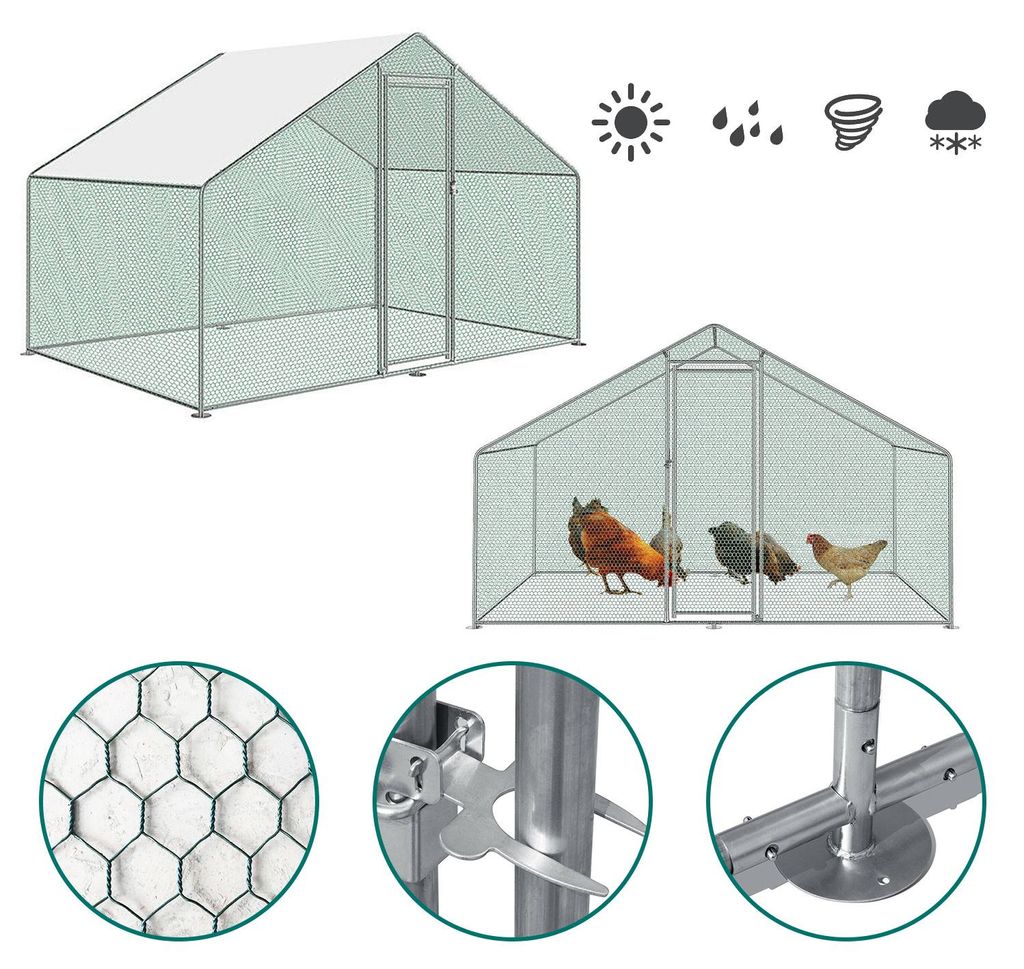 Izrielar Hühnerstall 3x2x2 m mit Dach, Metall Freilaufgehege verzinkt