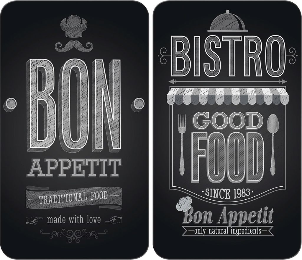 WENKO Herd Abdeckplatte Herd Abdeckung Schneide Brett Glas 2er Set Bon Appetit
