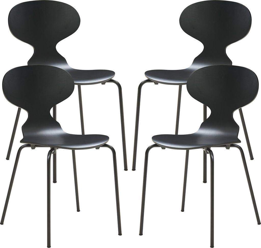 Esszimmerstuhl ‘Kil’ 4er Set Küchenstühle 80 x 47 x 48 cm Holz Metallgestell Schwarz