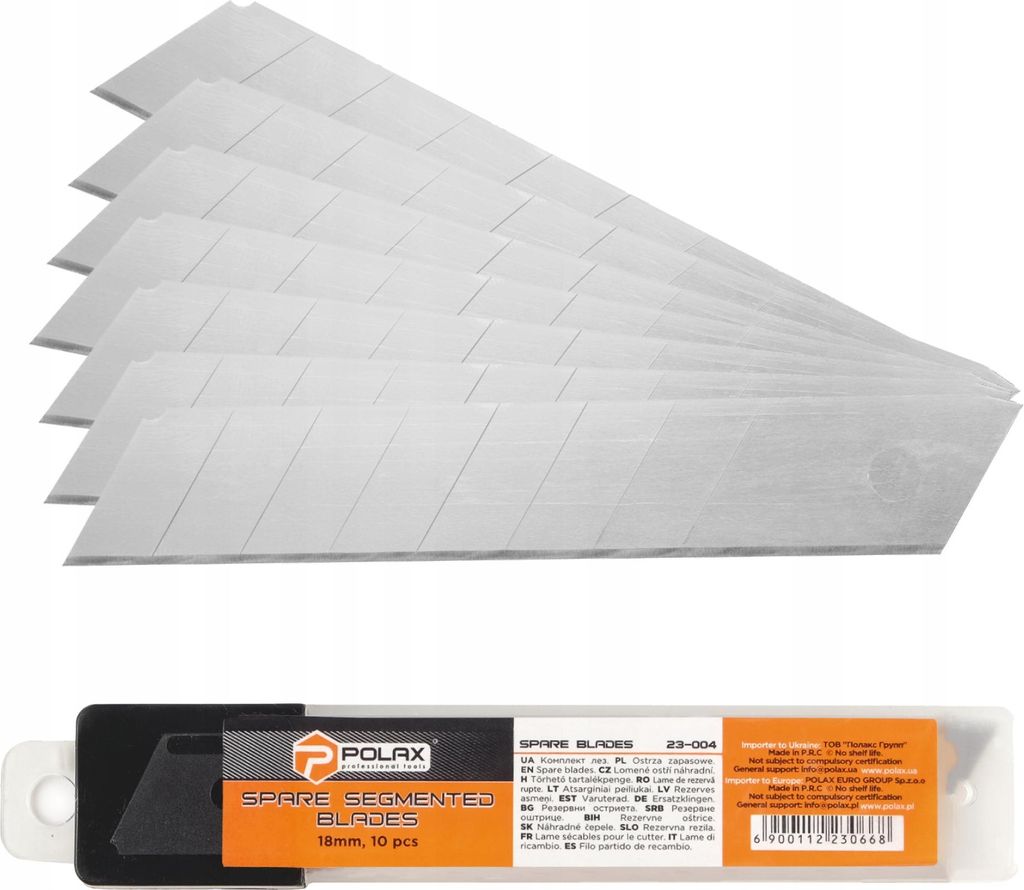 Polax Segmentklingen 18 mm – 10 Stück Ersatzklingen aus Kohlenstoffstahl für Cuttermesser, universell für Papier, Abgebrochene Messerklingen