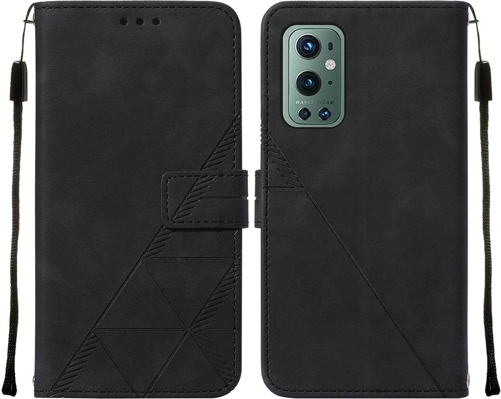 OnePlus 9 Pro Hülle, Schlank Prägung Flip Leder Kartenfächer Schutzhülle mit Ständer für OnePlus 9 Pro Schwarz