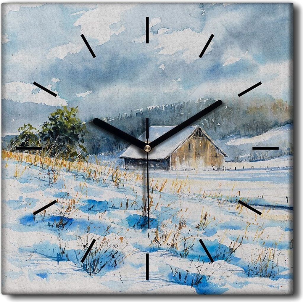 Coloray Uhr auf Leinwand 30x30 cm Wand Uhr Dekoration Wohnzimmer Segeltuch schwarze Hände -Verlassene Scheune