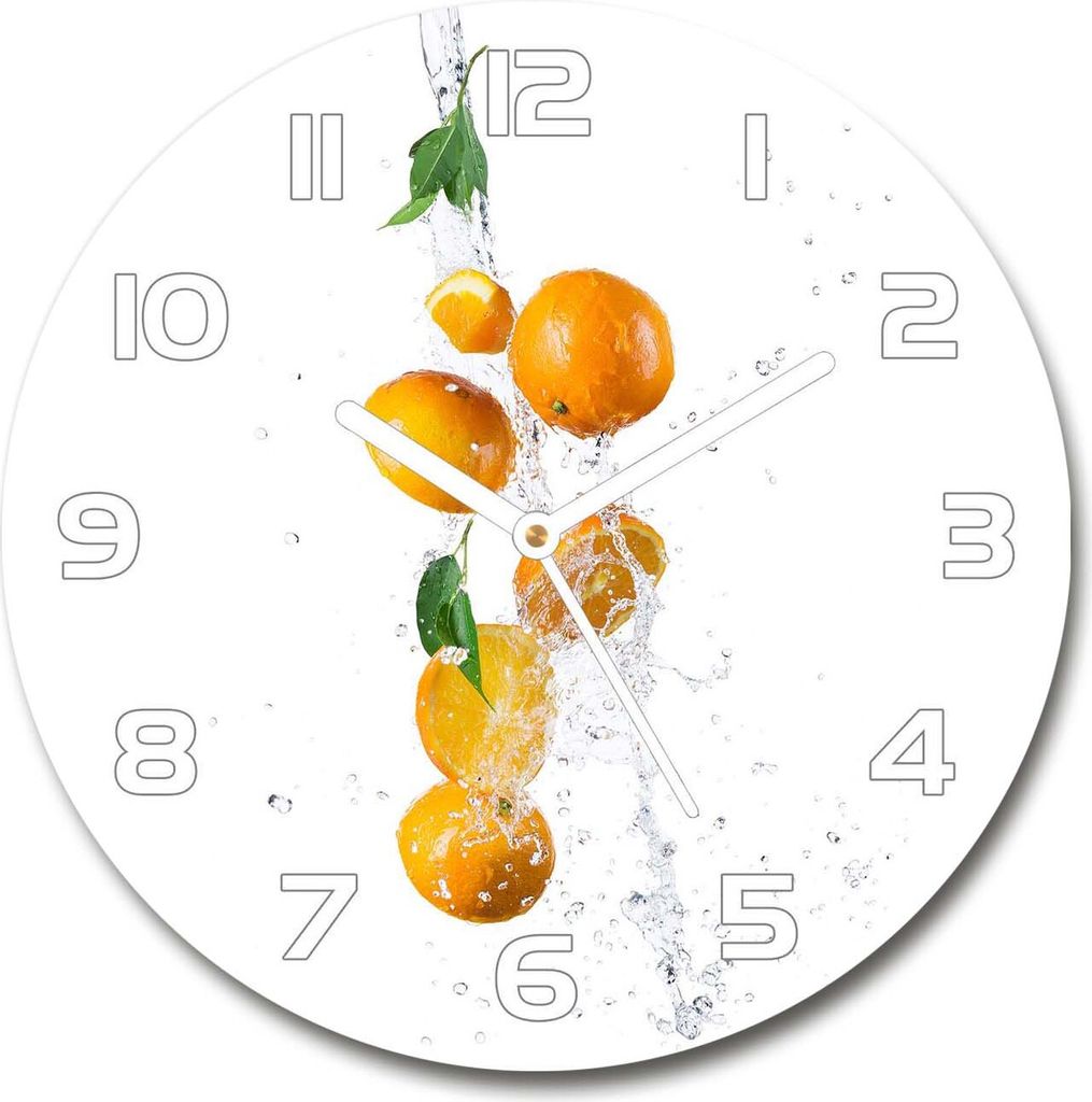 Wanduhr aus Glas 30fi Glasbild Glasuhr Gehärtetes Glas - weisse-zeiger - Oranges and water