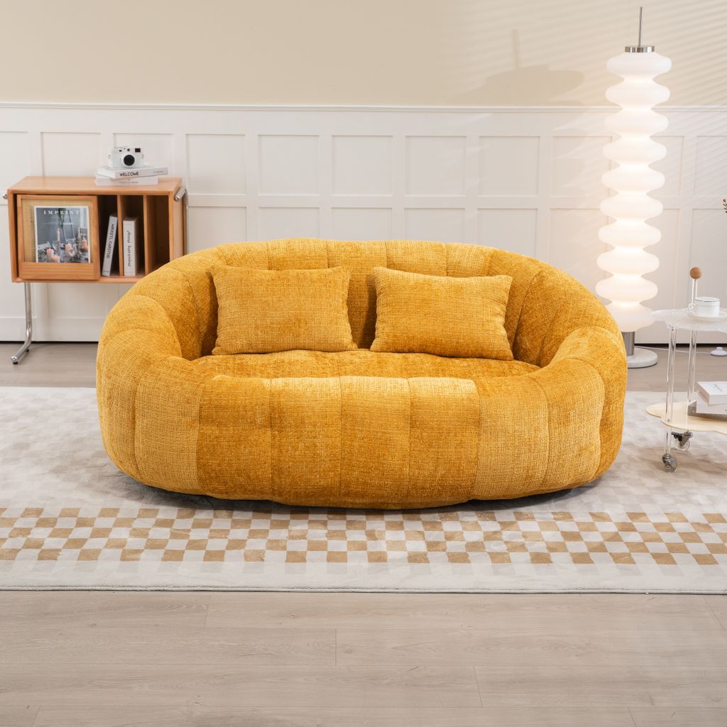 MODFU Doppel-Sitzsack Schlafsofa mit 2 Kissen & gepolsterten Schaumstoffpolsterung,Relaxsessel Extrabreit Sitzsacksofa Posterstuhl,Chenille,Gelb