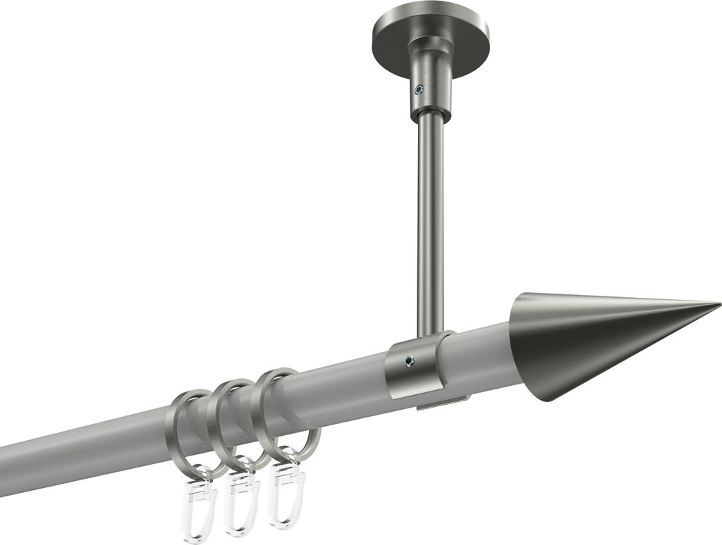 Interdeco Gardinenstange / Vorhangstange Weiß / Edelstahl-Optik, Typ Sonette Savio (Kegel) Deckenmontage, 20 mm Ø 1-läufig, 220 cm