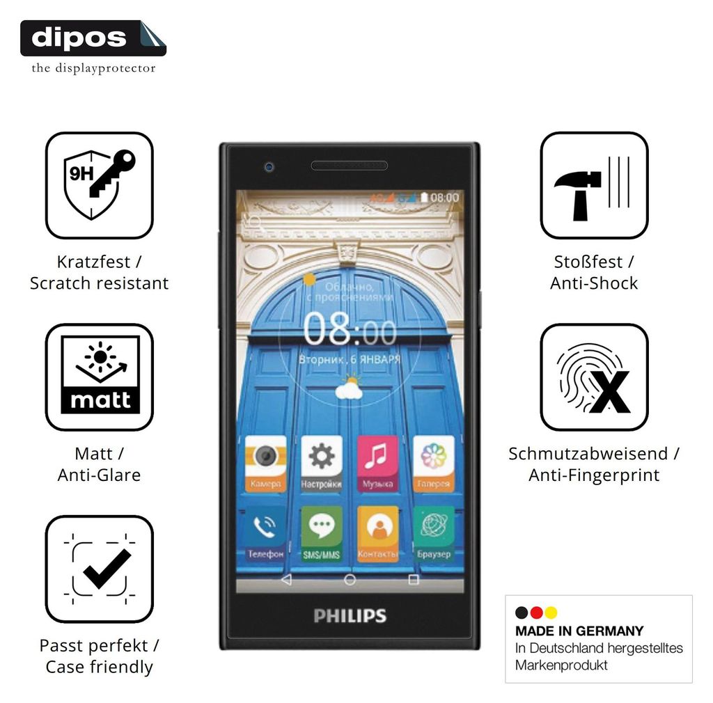 2x Schutzfolie für Philips S396 matt - Anti-Shock 9H Folie dipos Glass Kunststoffglas