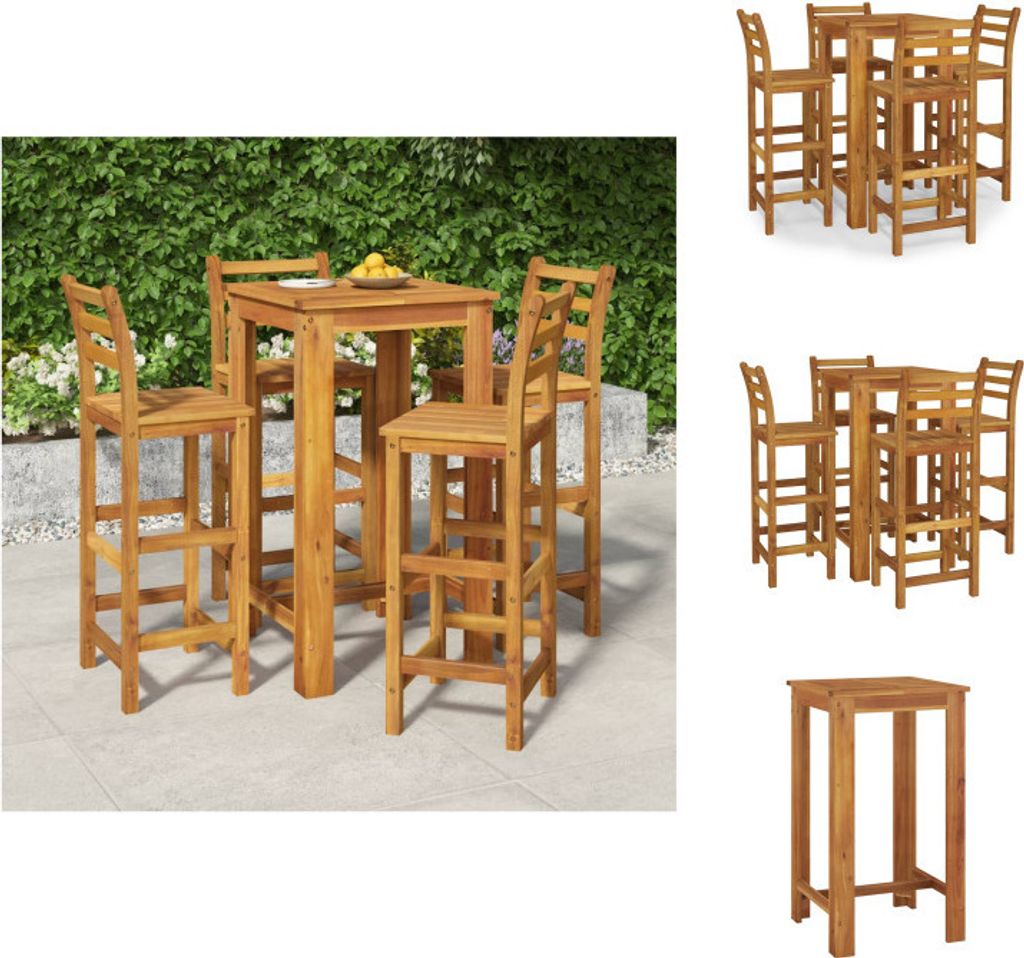 vidaXL 5-tlg. Gartenbar-Set Massivholz Akazie - Gartenmöbel-Sets