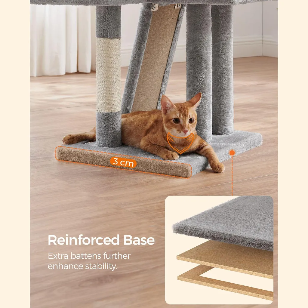 Arbre à chat multiniveau de 135 cm avec cachette et griffoir sisal