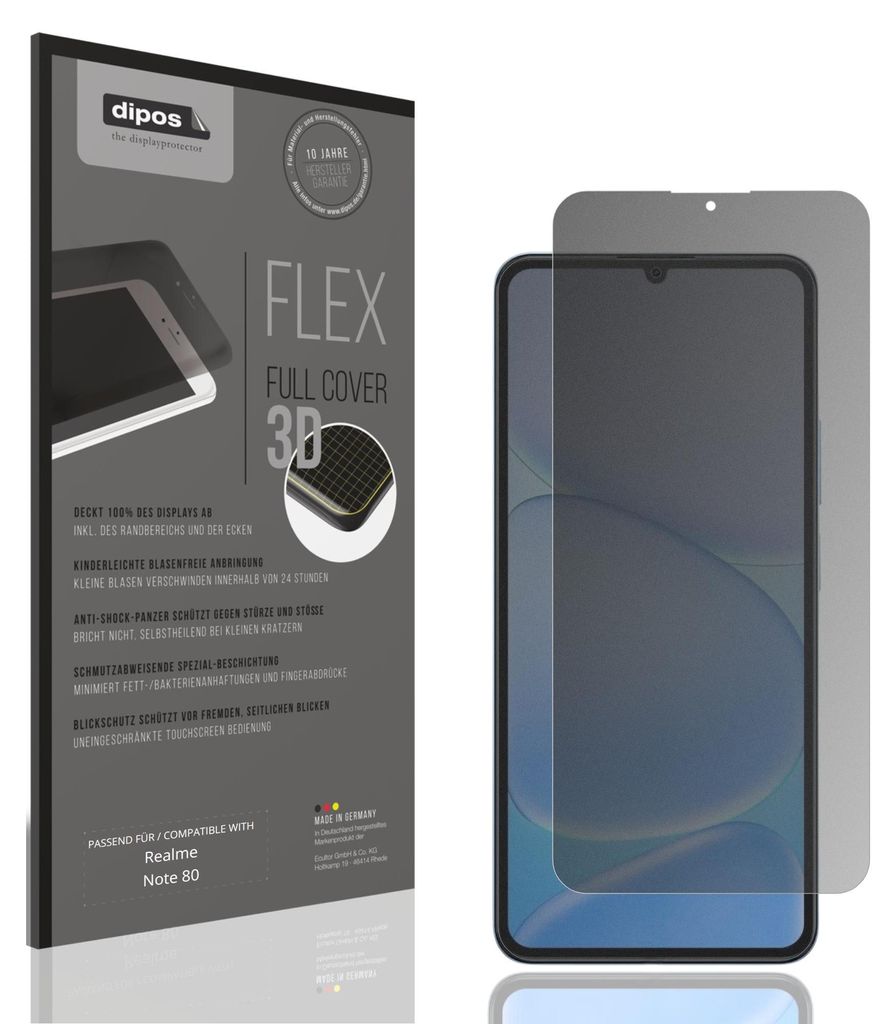 Full Cover Privacy Blickschutzfolie für Realme Note 80 Folie Anti-Shock