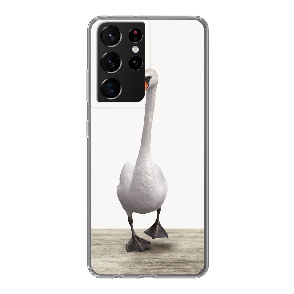 MuchoWow Handyhülle Schutzhülle Hülle für Samsung Galaxy S21 Ultra Schwan - Tiere - Vogel - Jungen - Mädchen - Kinder Silikon Softcase Handy...