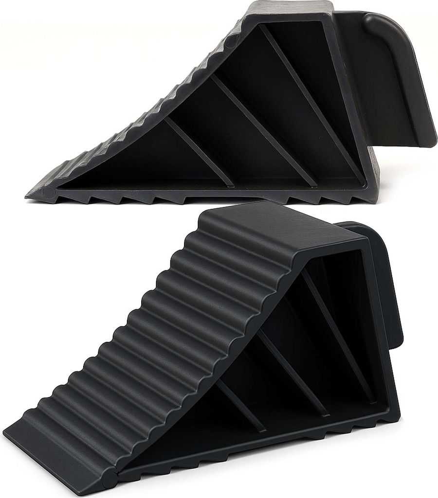 Wiltec Unterlegkeile für Anhänger 2 Stück bis 2 t, Bremskeile Wohnmobil 21 x 8,75 x 10 cm, Keile Auto rutschfest aus TPR für Pkw und Wohnwagen,...