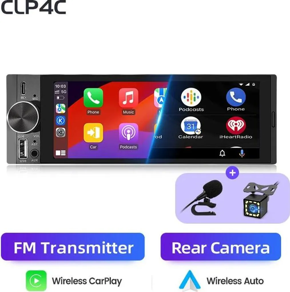 Stereo Auto CLP4C CarPlay Wireless: Touchscreen IPS e Telecamera HD