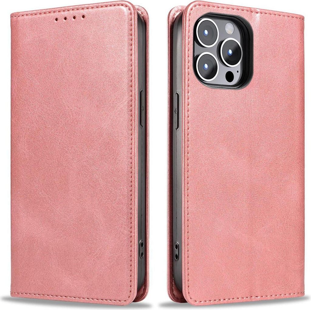 Handyhülle für Apple iPhone 15 Pro Kunstleder Flip Cover Hülle Handytasche Case Kartenfach Farbe: Rosa
