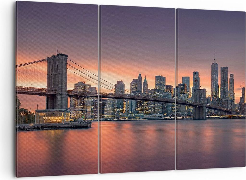 Bild auf Leinwand - Leinwandbild - New York Brücke Nacht - 105x70cm - Wand Bild - Wanddeko - Leinwanddruck - Bilder - Kunstdruck - Wanddekoration ...