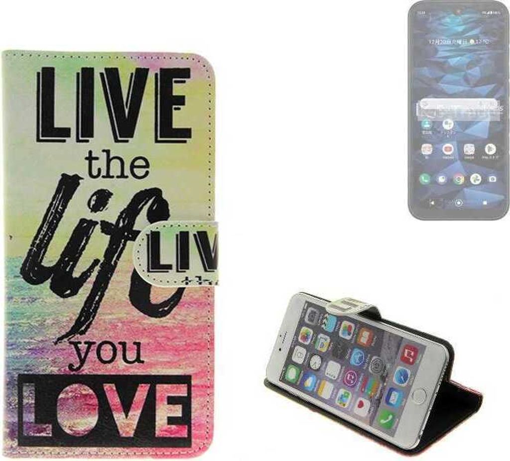 K-S-Trade Schutzhülle Handyhülle kompatibel mit Kyocera Digno SX3 360° Wallet Case “live life love“ Klapphülle Tasche Etui Smartphone Flip