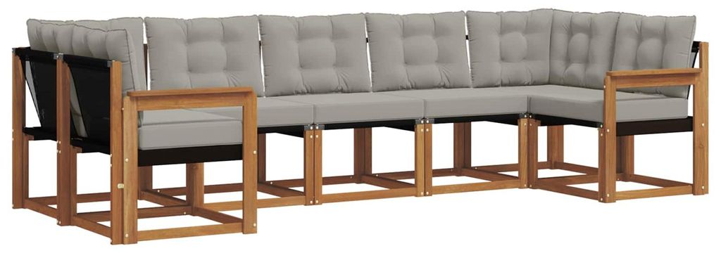 vidaXL Outdoor-Sofagarnitur mit Kissen 7 pcs Natürlich und Hellgrau