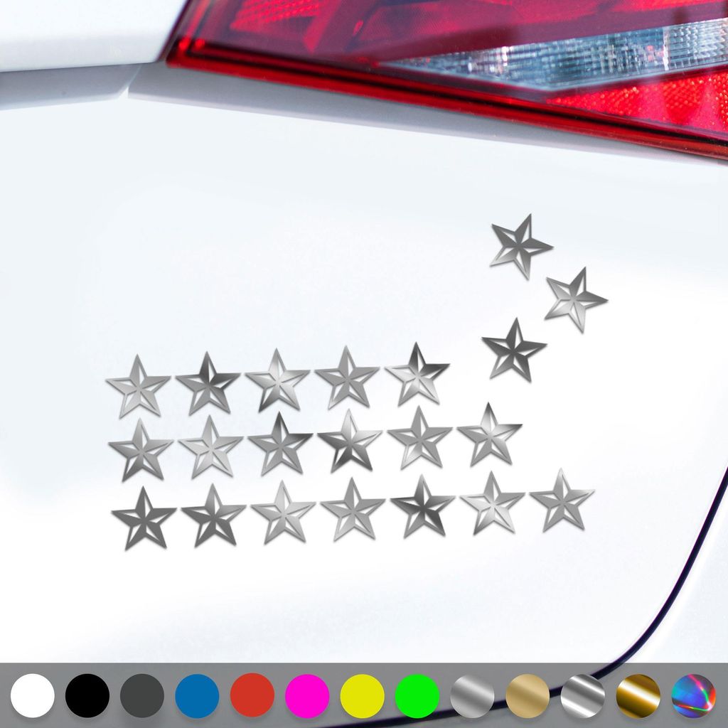 PantherPixel Sterne Set Aufkleber Aufkleberset Nautischer Stern Sticker Auto Geschenkidee Farbe Chrom-Silber
