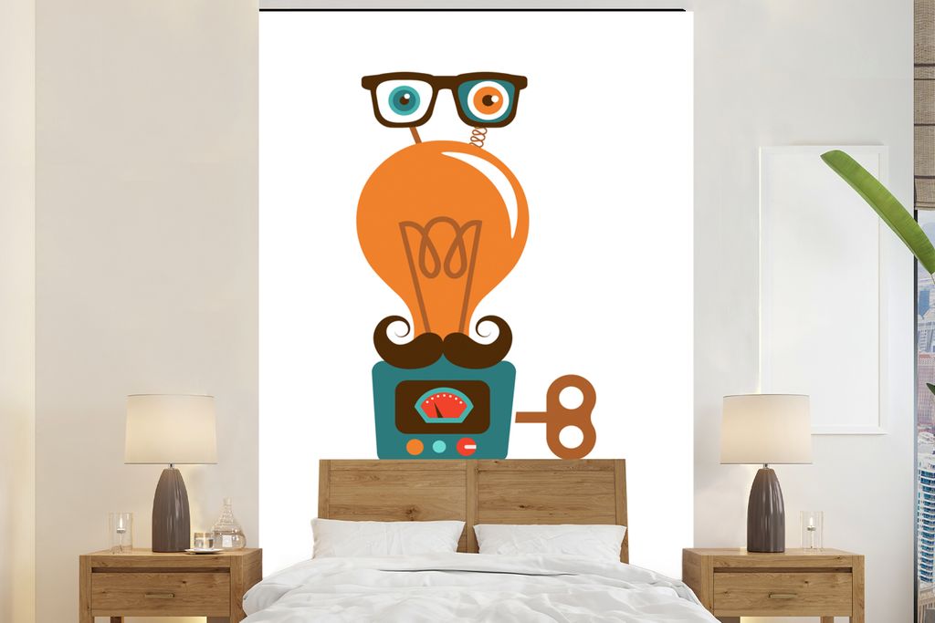 MuchoWow Fototapete für Wohnzimmer oder Schlafzimmer Wandtapete Vinyl Motivtapete Roboter - Brille - Schnauzbart - Kinder - Jungen - 170x260 cm ...