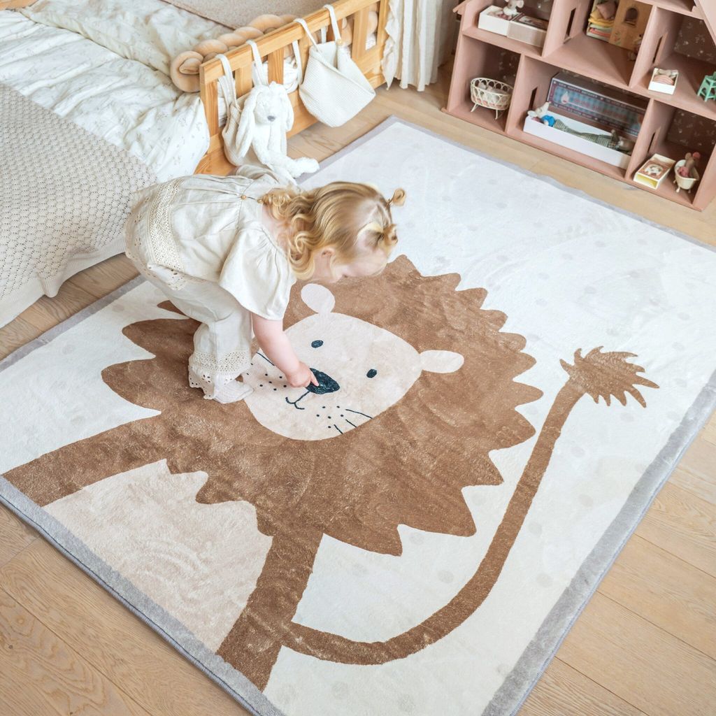 Volero - Waschbarer Spielteppich - Simba Lion Braun - 80x150 cm - Kinderzimmer, Babyzimmer - Klassik