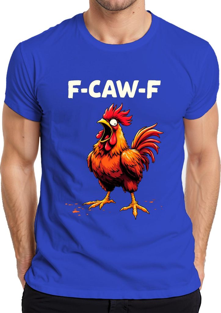 F-CAW-F Schrei Hahn lustig Humor Meme Gockel Cartoon Geschenk Herren T-Shirt, Blau, XXL