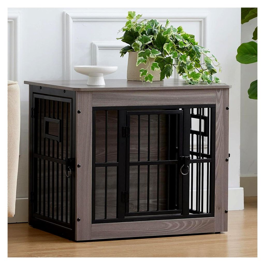 Hundekäfig Möbel, 69 cm Hundebox für Zuhause, Moderne Hundehütte Indoor mit 3 Türen, Hundehaus aus Metall und Holz für kleine Hunde, 69x51x60...