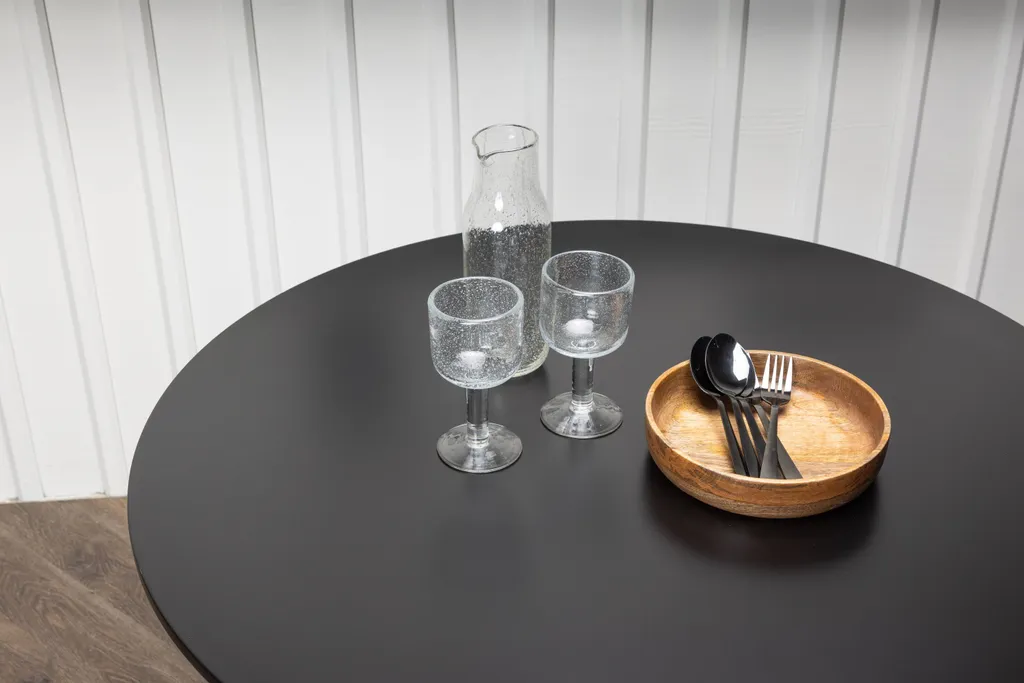 Table à manger Polar noire Ø90 cm en bois et métal - Finition mate - 8