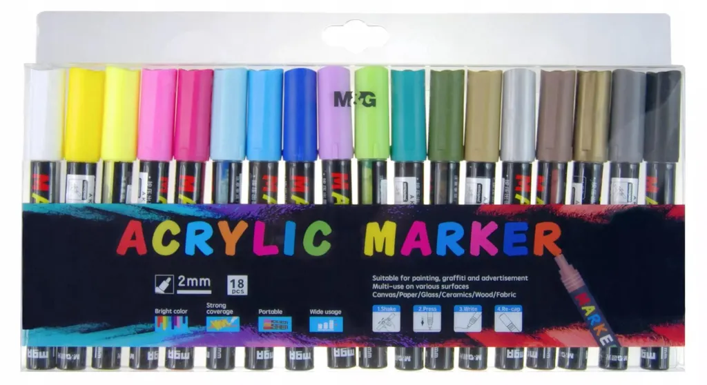 Marqueurs acryliques opaques séchage rapide lot de 18 feutres fins