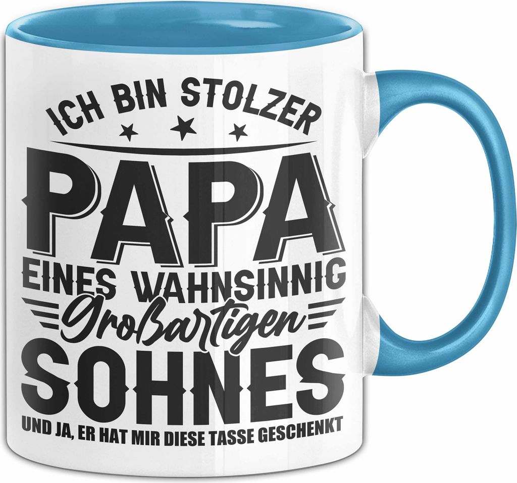 Papa Tasse Geschenk Ich Bin Stolzer Papa Eines Großartigen Sohnes Geschenkidee Von Sohn An Papa (Blau)
