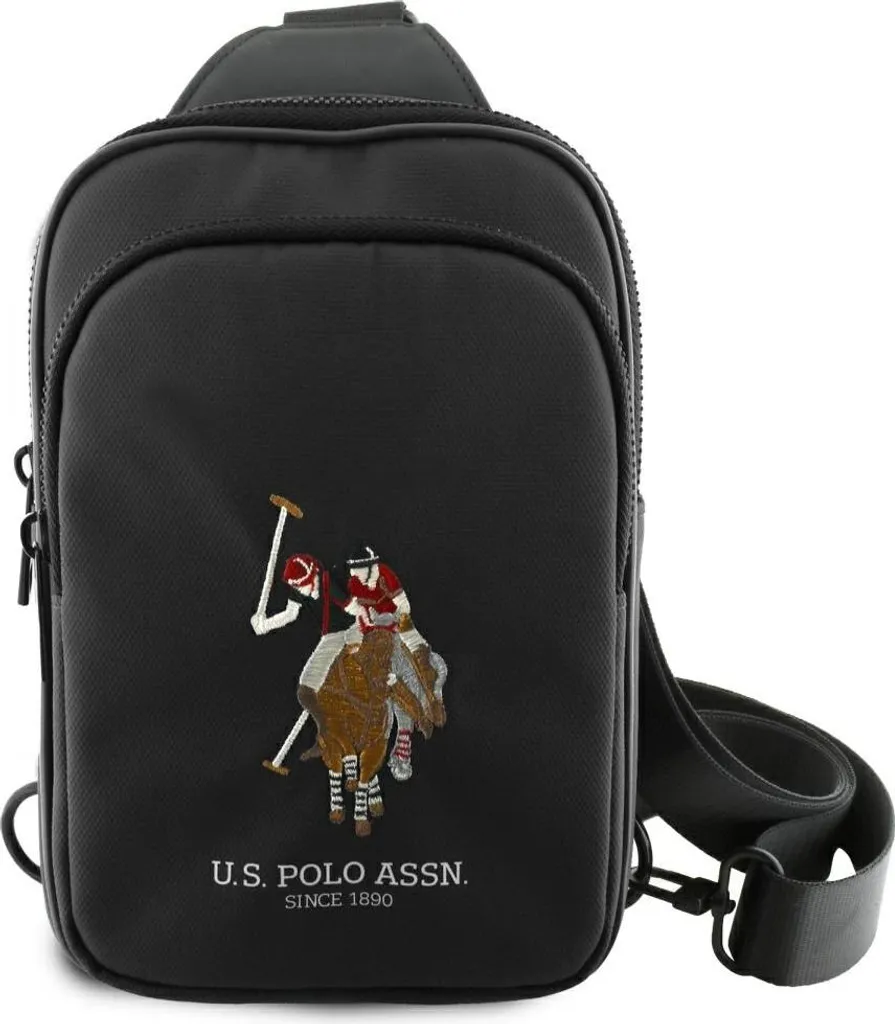 U.S. Polo Assn. Étui Petit Piqué Noir pour Smartphone avec Bandoulière