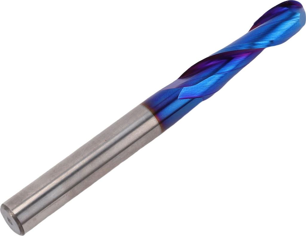 Kugelfräser für CNC-Fräsen mit blauer Nano-Beschichtung, Hartmetall-Spiralfräser für Kunststoff und Holz, 1/4-Zoll-Schaft, 1-Zoll-Schnittlänge