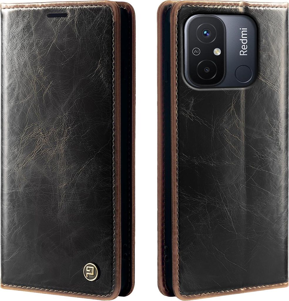 Handyhülle für Xiaomi Redmi 12C Kunstleder Flip Cover Hülle RFID Schutz Case Kartenfach Farbe: Dunkelbraun