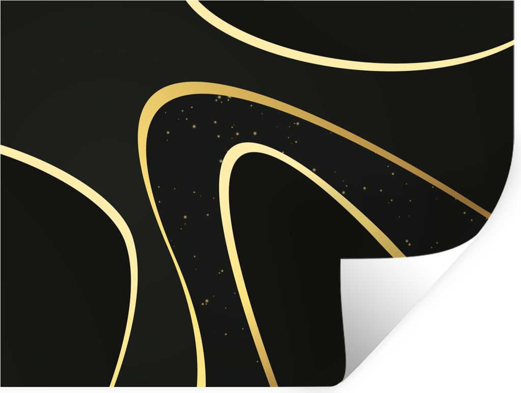 MuchoWow Wandtattoo Wandsticker Wandaufkleber Goldene Wellen auf schwarzem Hintergrund 80x60 cm Selbstklebend und Repositionierbar - Faltenfrei