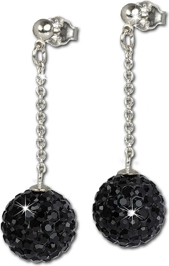 SilberDream schwarz Ohrringe Kugel Zirkonia Damen 925 Silber Ohrhänger GSO2822S