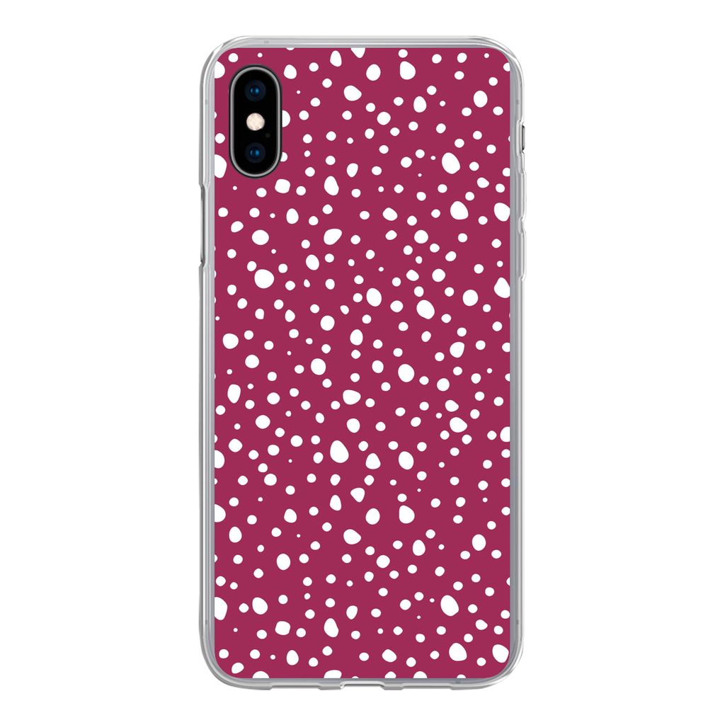 MuchoWow Handyhülle Schutzhülle Hülle für iPhone Xs Tupfen - Rot - Weiß Silikon Softcase Handy Hülle - Handytasche