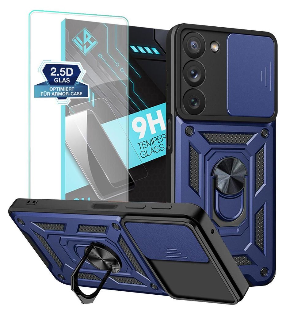 Armor Handyhülle für Samsung Galaxy S23 mit 9H Displayglas Displayschutz Kameraschutz Handy Panzer Case Cover Schutzhülle Outdoor Farbe: Blau