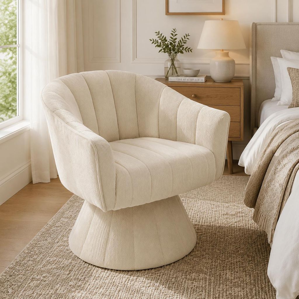 Drehstuhl 360° drehbar Sessel mit Armlehne ergonomischer Schreibtischstuhl Polsterstuhl Lounge-Sessel für Büro Wohnzimmer Home-Office Modern Beige