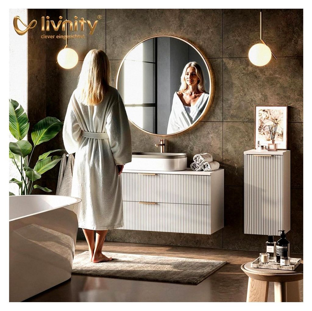 Waschbeckenunterschrank Eisak, Weiß Hochglanz, 80 x 60,8 cm