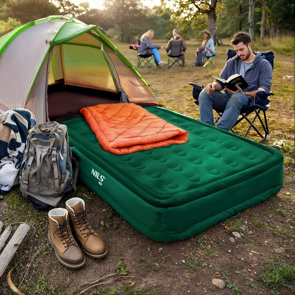 Matelas King Size auto-gonflant avec pompe électrique 220V, design vert